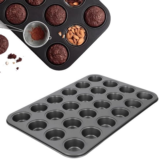 Piatto per muffin da 24 cup - Piatto a cucchiaio per cupcakes - Stagno in acciaio carbonio - Rond - Per uso domestico - Ideale per dessert - Piatto per cupcakes