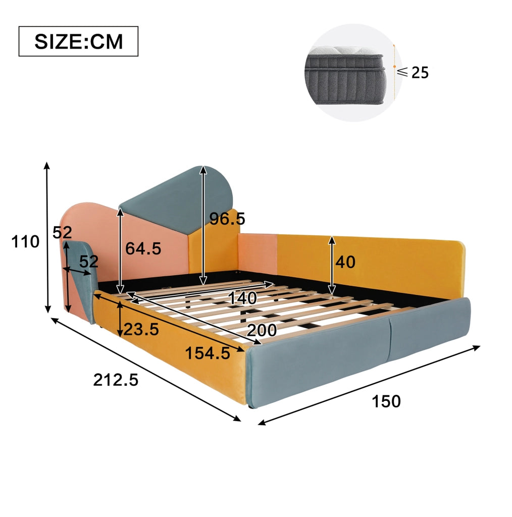 Letto imbottito per bambini 140x200 cm con sponde laterali rialzate