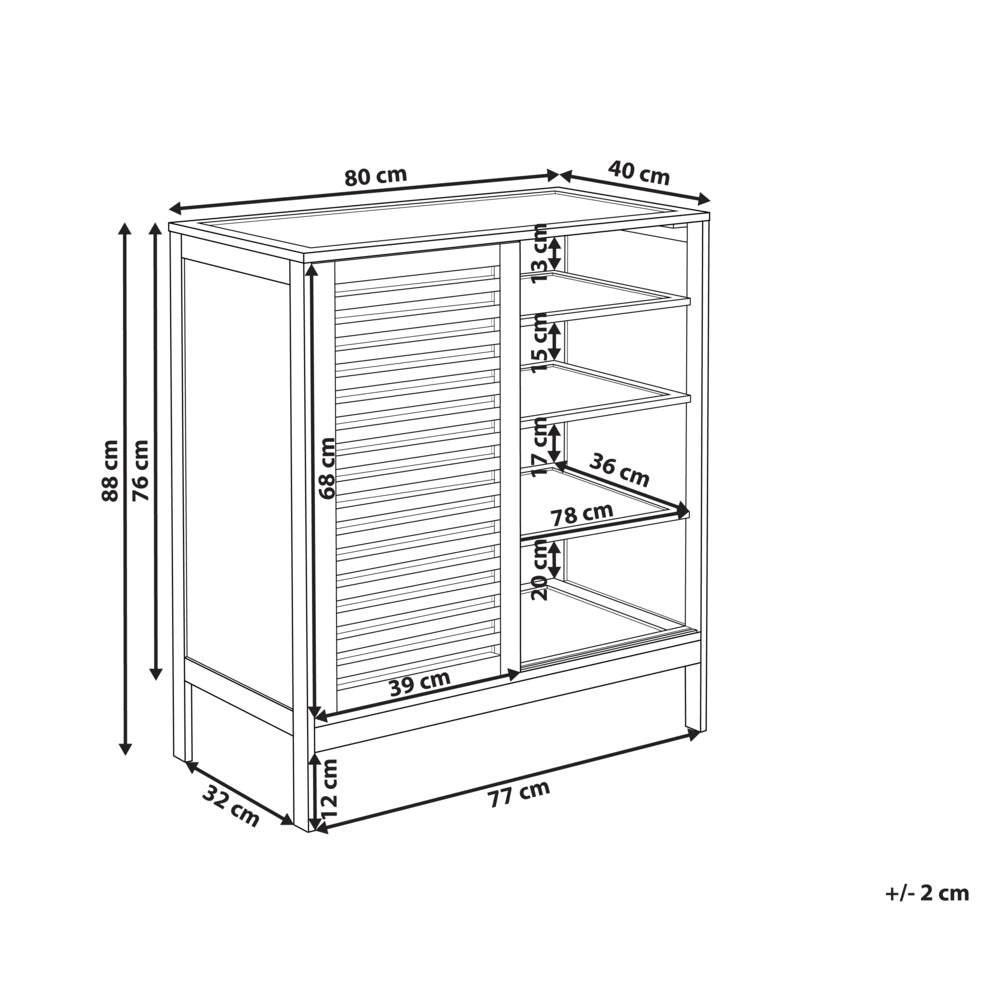 Credenza in bambù Armadietto per scarpe in marrone chiaro 2 ripiani con ante scorrevoli in stile bohémien