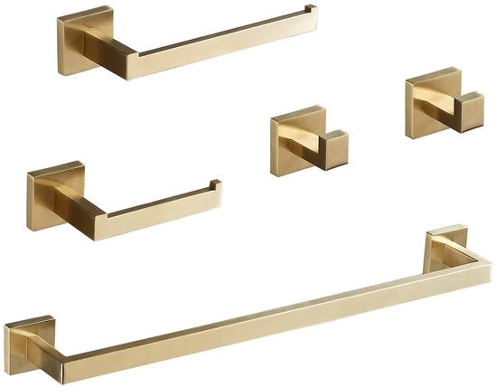 Set di arredamento per la stanza da bagno, asse da asciugamano 60 cm, 2 ganci per asciugamani, dispensatore per le carte igieniche, asse da asciugamano, acciaio inossidabile, dorato a specchio, accessori per la stanza da bagno GTS3190BG.