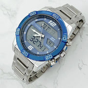 Trade Shop - Orologio Da Polso Zcc Uomo In Acciaio Dual Time Resistente All'acqua Silver Blu -
