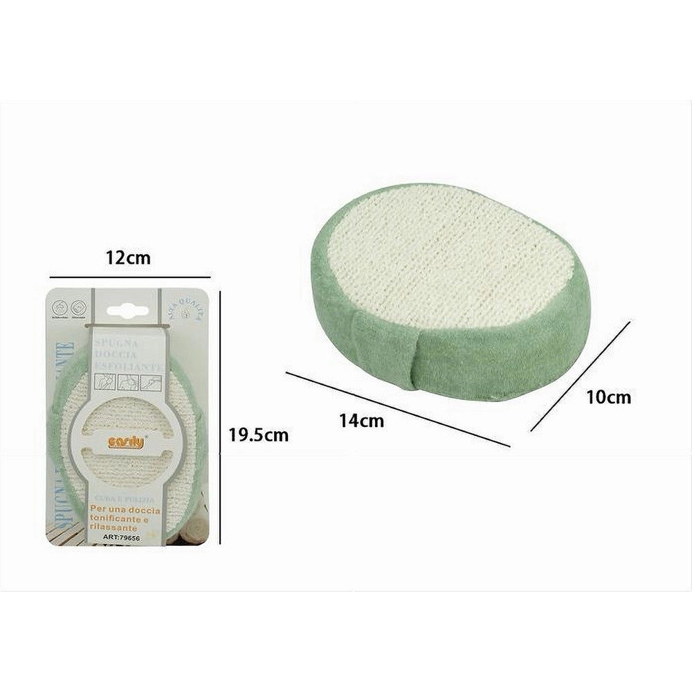 Trade Shop - Spugna Da Doccia Bagno Esfoliante Scrub Pelle Corpo Ovale Con Fascia Verde 79656 -