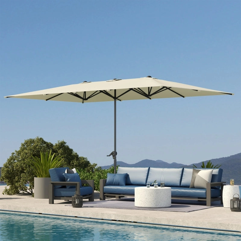 Doppio parasole 451 x 264 cm con manovella protezione UV 50+ struttura in alluminio impermeabile ideale per balcone patio e giardino colore bianco crema