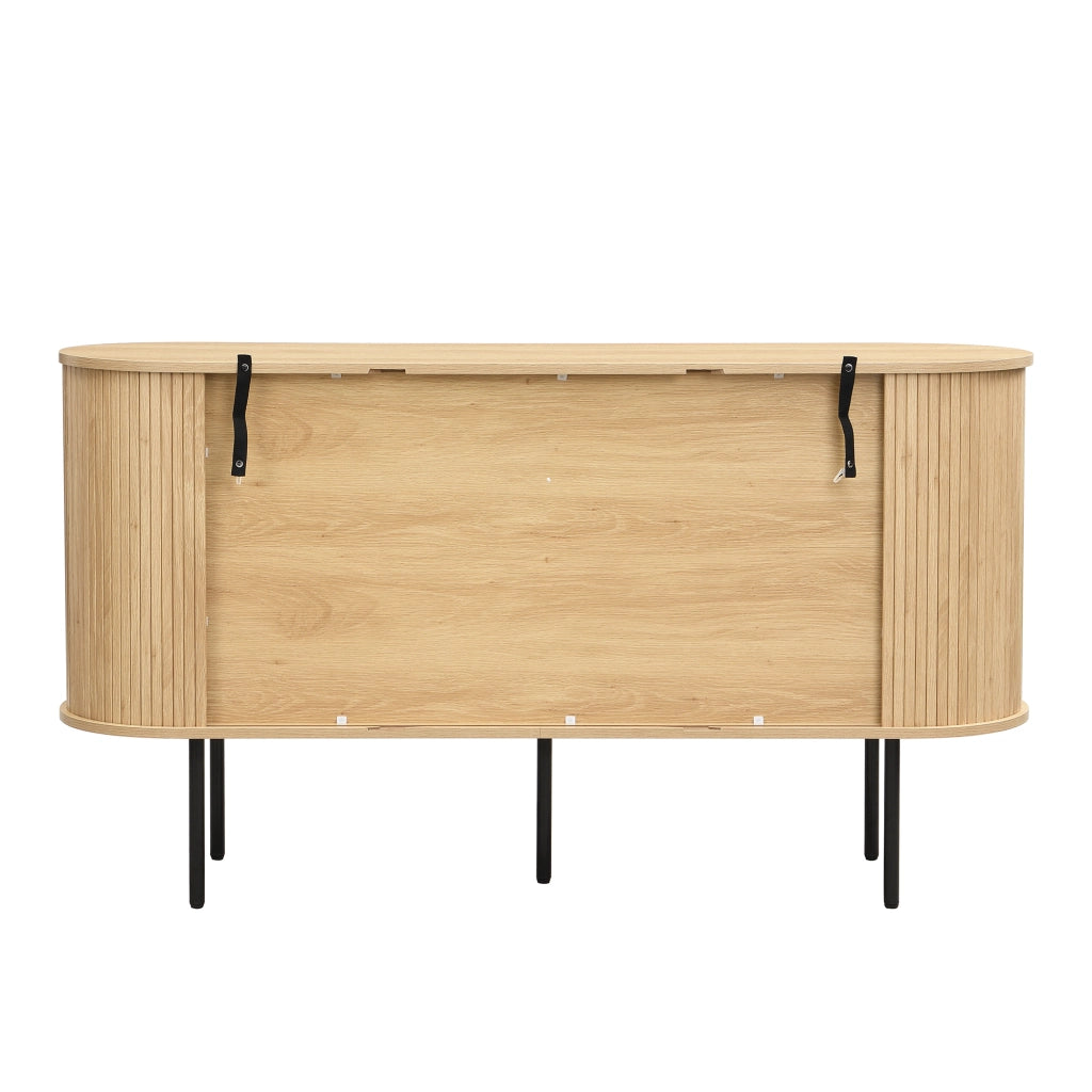 Credenza con 2 Ante a Serrandina Scorrevoli; Maniglie in Alluminio e Gambe in Ferro; in MDF; 140??40??78 cm; Naturale