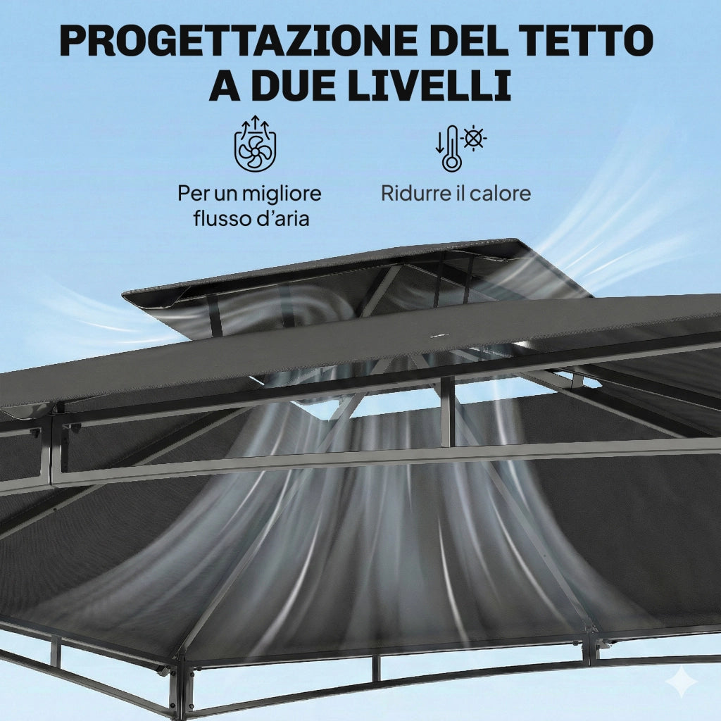 Gazebo da Giardino ¨C Zephmum ¨C Grigio Scuro 3x3 m Doppio Tetto