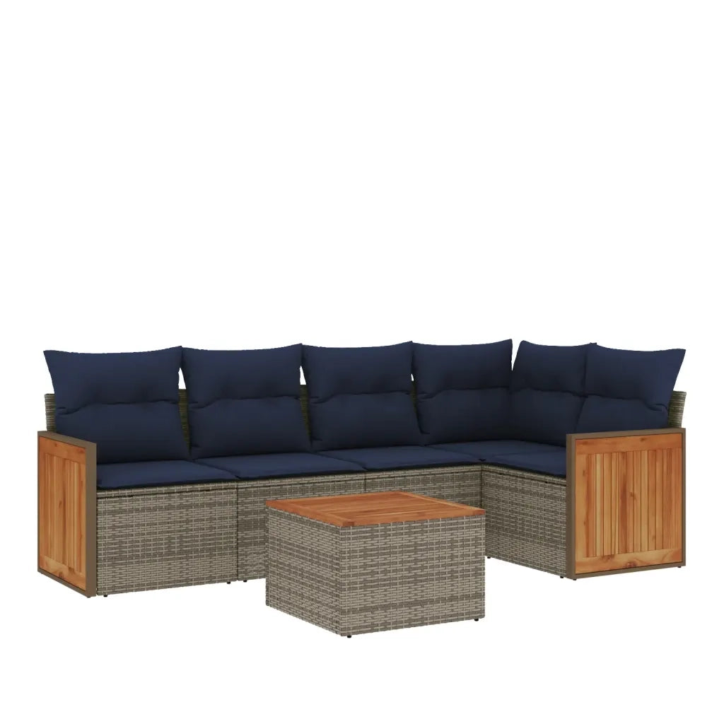 Set Divani da Giardino 6 pz con Cuscini Grigio in Polyrattan 3227636