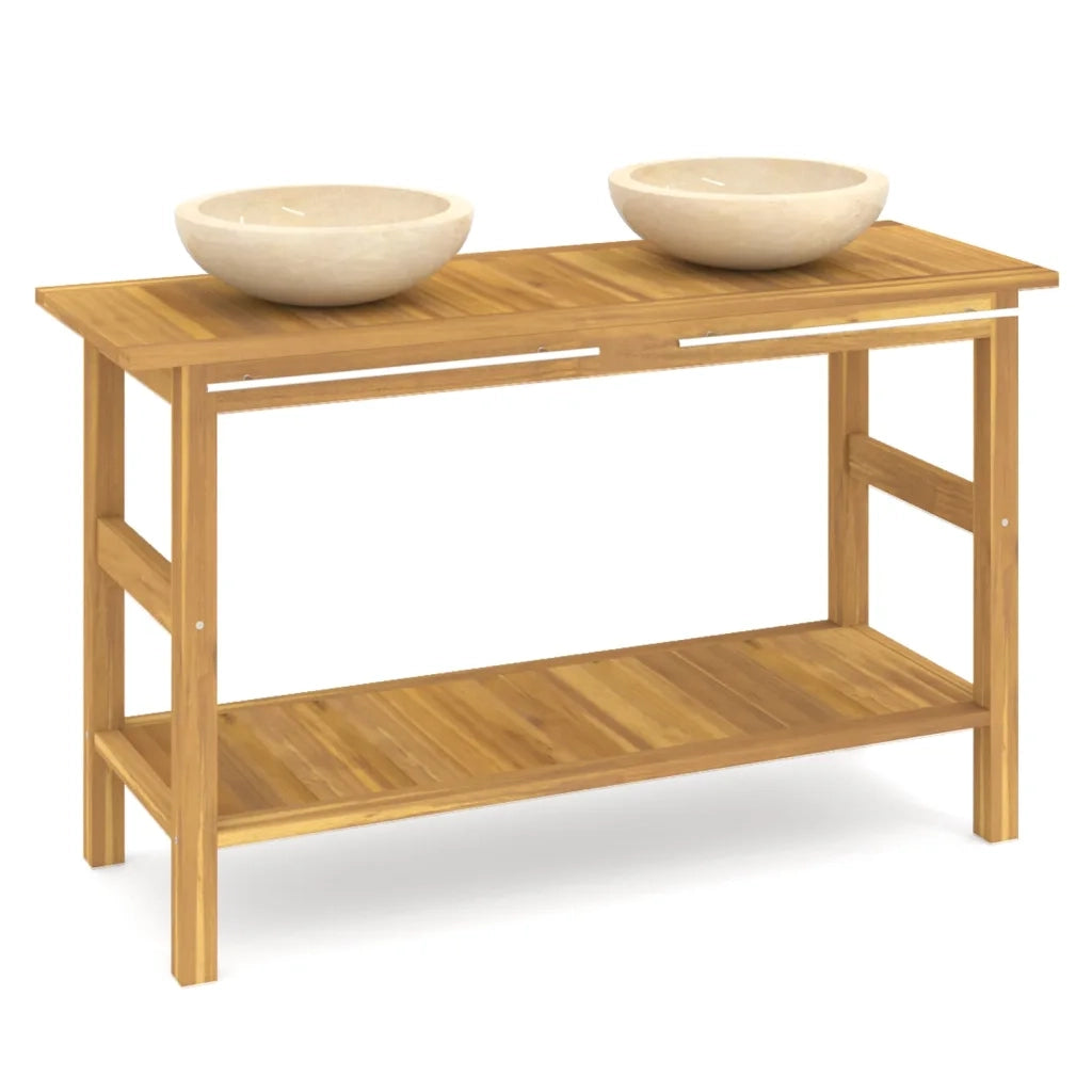Mobile VanitÃ  Bagno e Lavandini Marmo Crema Legno Massello Teak cod mxl 69476