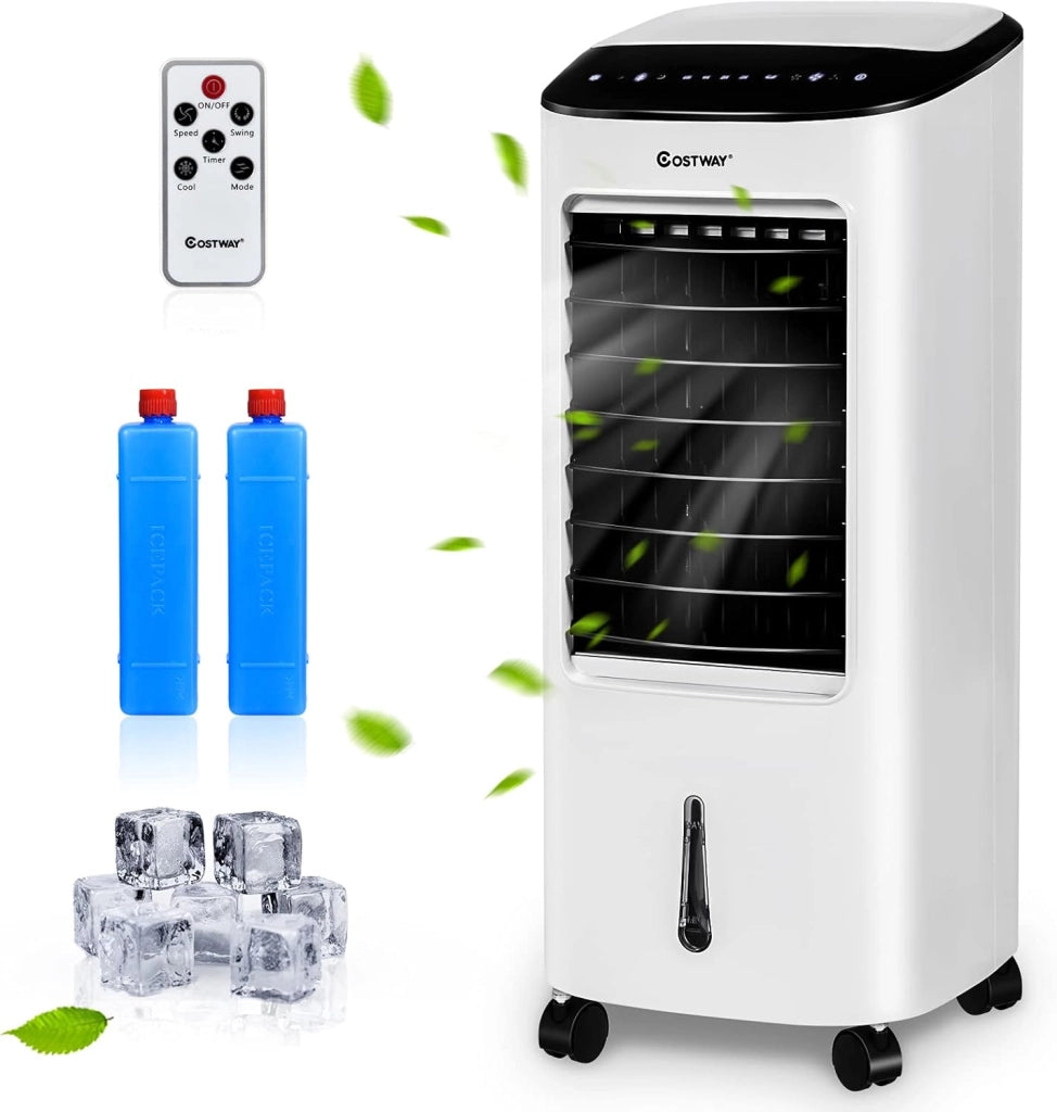 Condizionatore Portatile 4 in 1, Con Raffreddamento, Ventola, Umidificazione, Purificazione, Serbatoio dell’acqua di 7 L, 7,5 H Timer, Con Telecomando e Ruote