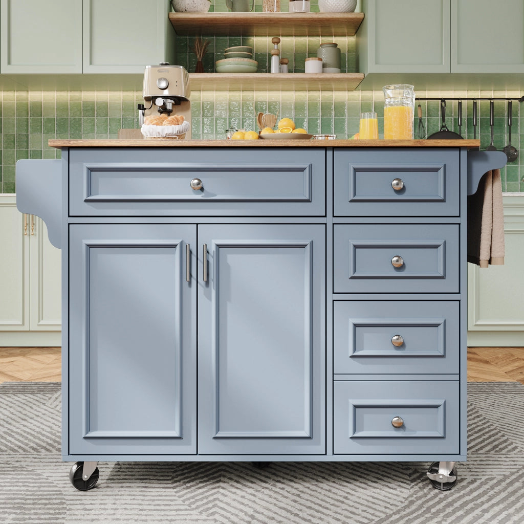 Carrello da Cucina con Cassetti e Ripiani Regolabili; Piano Ribaltabile; per Cucina; in MDF; Azzurro