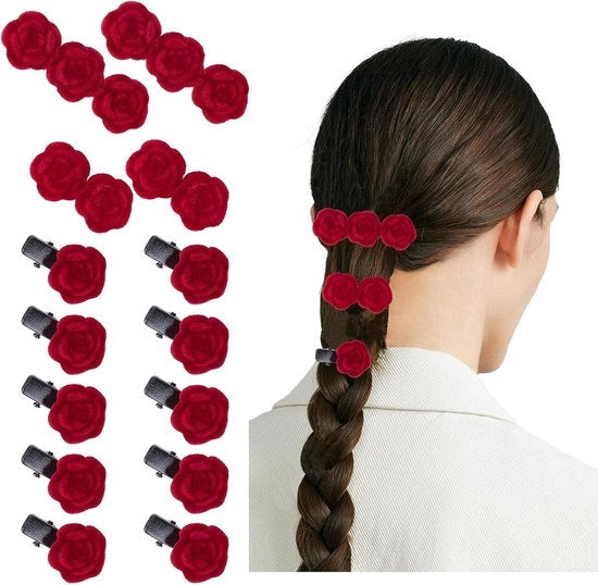 Set di spille per capelli mini con rose rosse e accessori capelli fiori - decorazione antislip da 60 pezzi per donne e ragazze