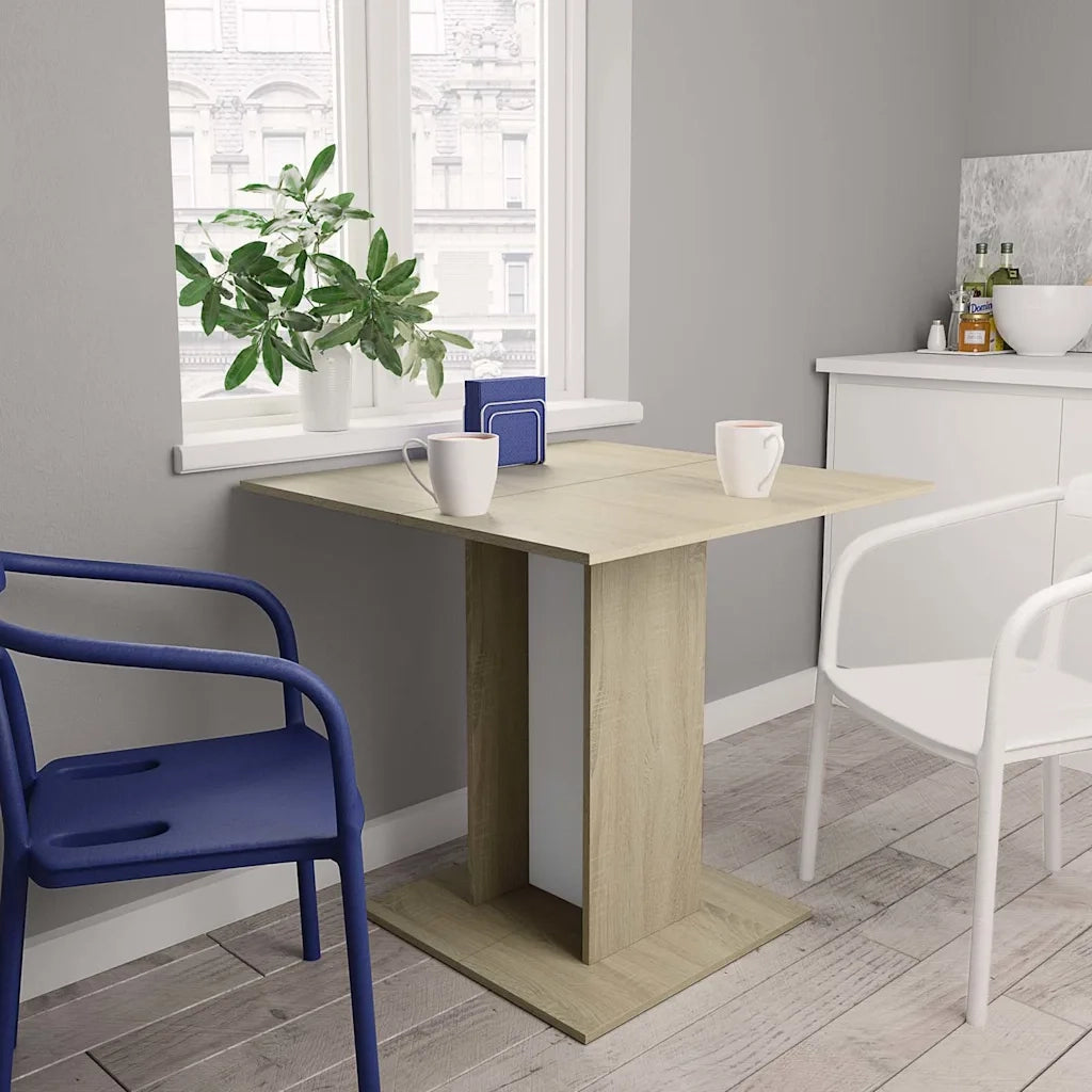 Tavolo da Pranzo Bianco e Rovere Sonoma 80x80x75cm Multistrato 800257