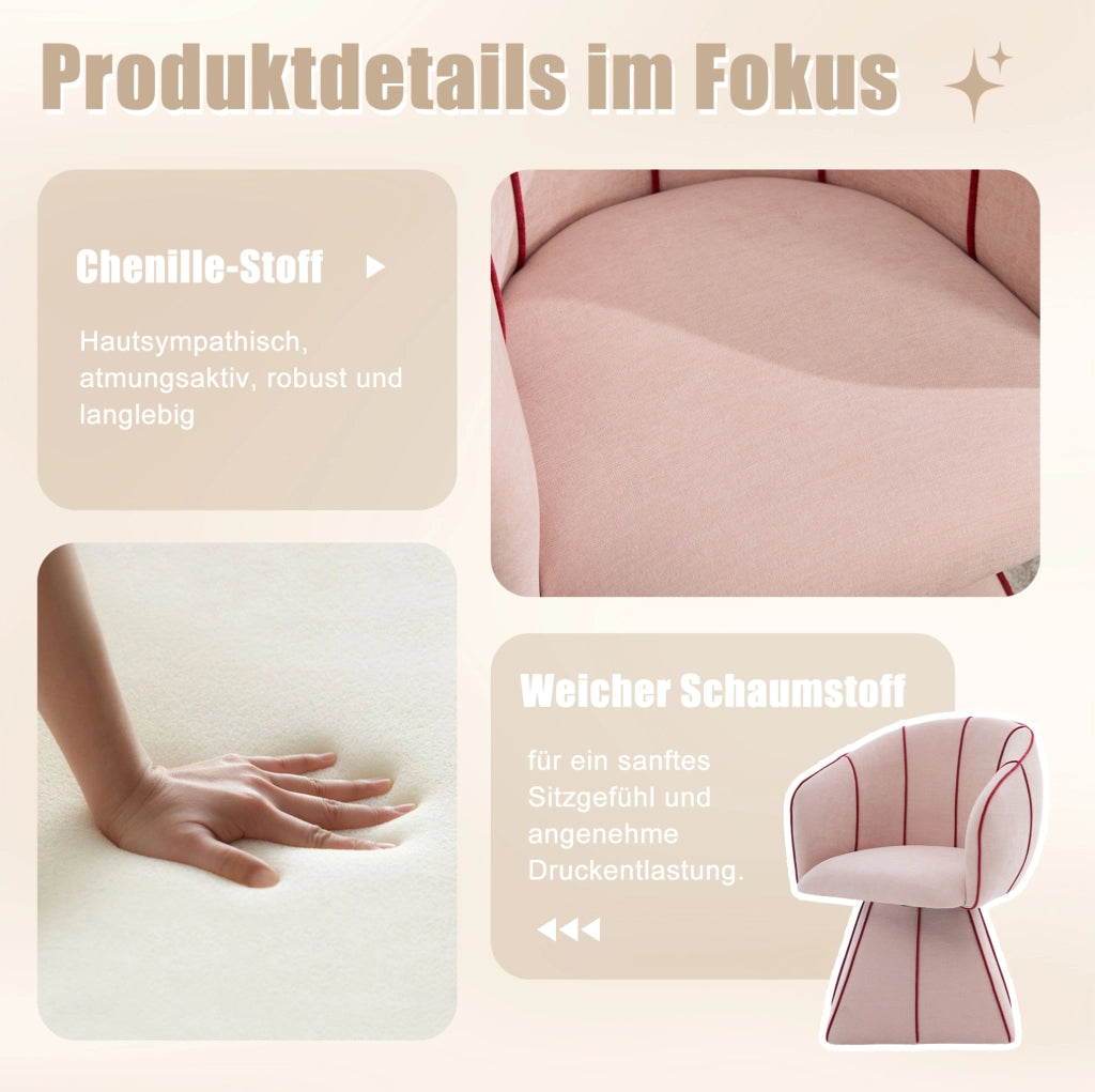 Poltrona girevole 360° in chenille rosa; 56x54x74;5 cm; con schienale alto