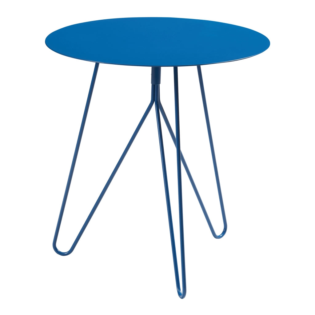 Tavolino Nopimi con Piano Rotondo e Gambe a Forcina 45 x Ø43 cm - Blu Opaco [en.casa]