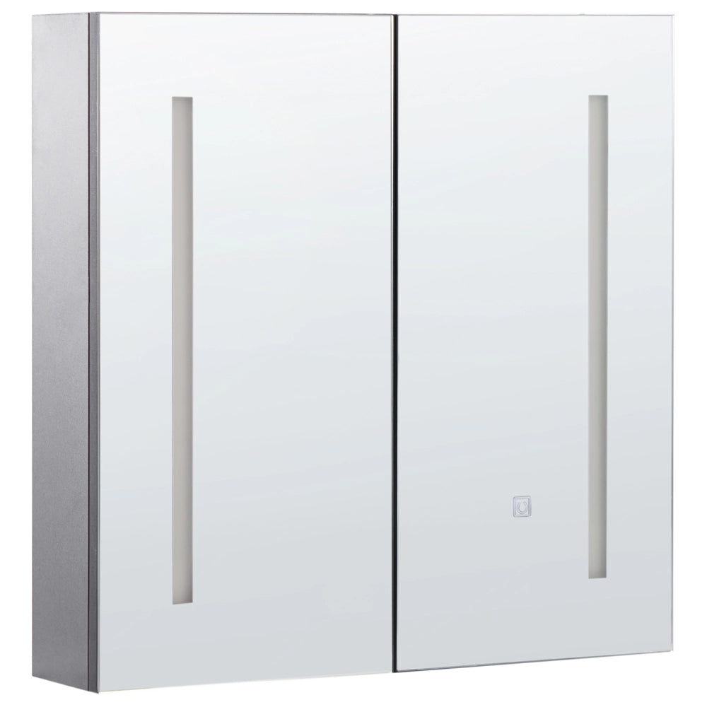 Armadietto da bagno con 2 Ante e specchio con luci LED 60 x 60 cm Armadio pensile stile moderno classico