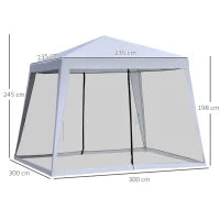 Gazebo Impermeabile con Zanzariere da Giardino Esterno Tendone in Poliestere 3 x 3 x 2.45 m Grigio