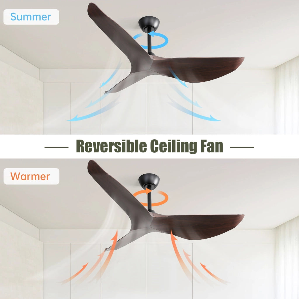 Ventilatore da soffitto 132 cm nero con 3 pale ABS, motore DC reversibile, 6 velocità e telecomando per interni