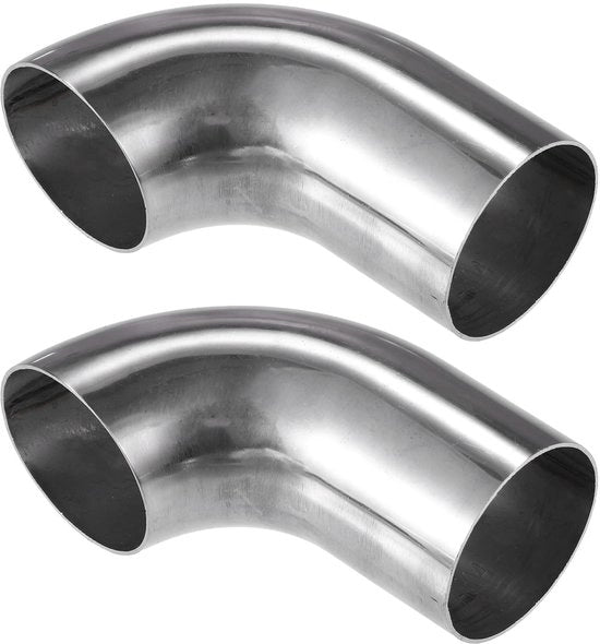 Doppio Silenziatore Curvo 90° - 2 Pezzi - 51mm Diametro Esterno - Acciaio Inox 304 - Duraturo - Per Riparazioni DIY - Bocchetta di Scarico