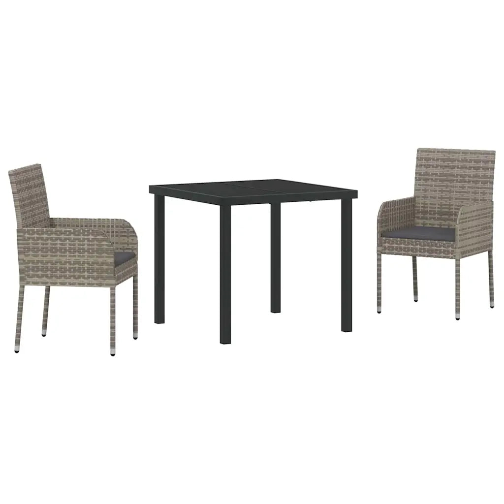 Set da Pranzo per Giardino con cuscino 3 pcs Grigio polyrattan