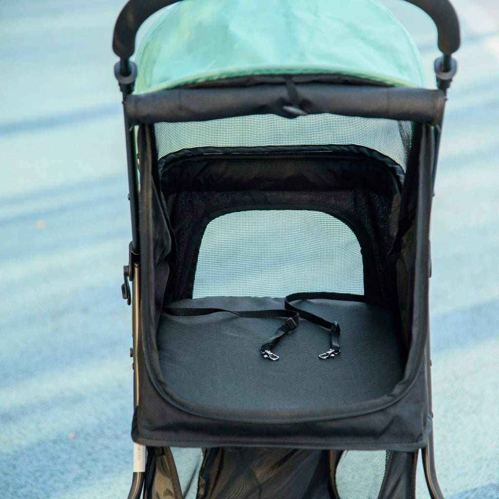 Passeggino per Cani Piccoli Pieghevole con Copertura Antipioggia a 3 Ruote Verde