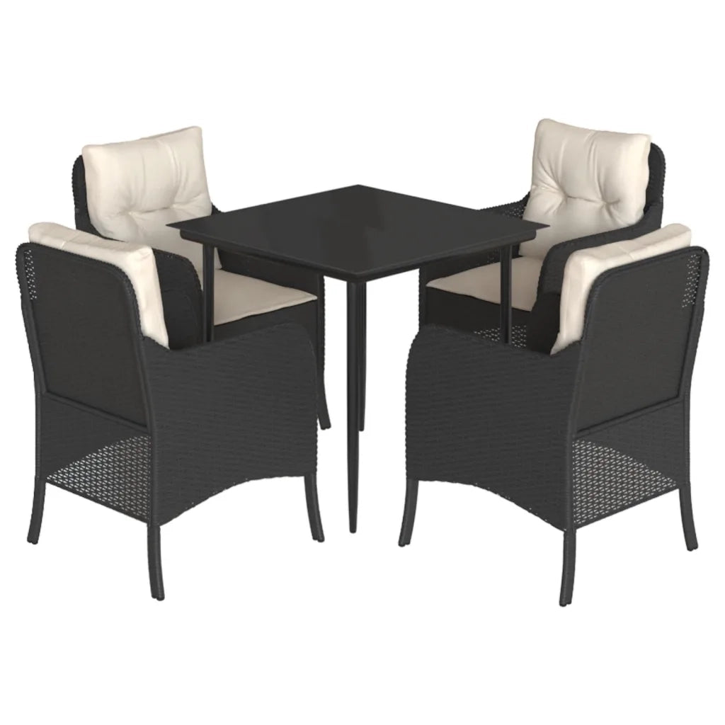 Set da Pranzo da Giardino 5 pz Nero con Cuscini in Polyrattancod mxl 110884