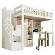 LETTO A CASTELLO 90 x 200 cm bianco con scrivania, armadio e prese USB