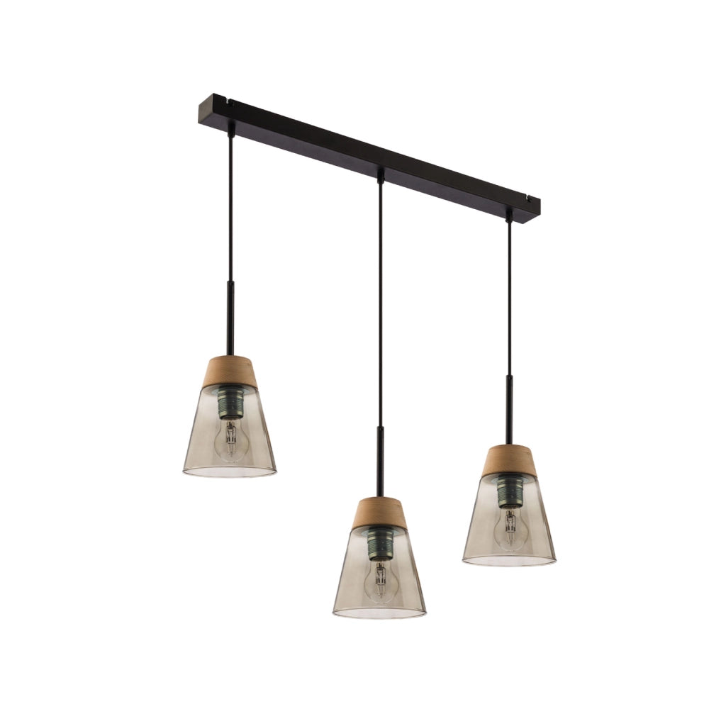 Lampada sospesa scandinava nera 3xE27 vetro fumo DOMINO