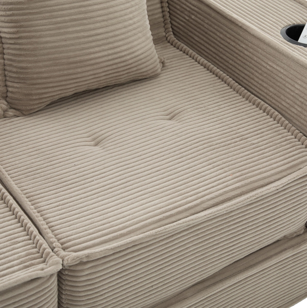 Divano ULEVR 162x78x66 cm in velluto a coste kaki con 2 cuscini e tasche laterali