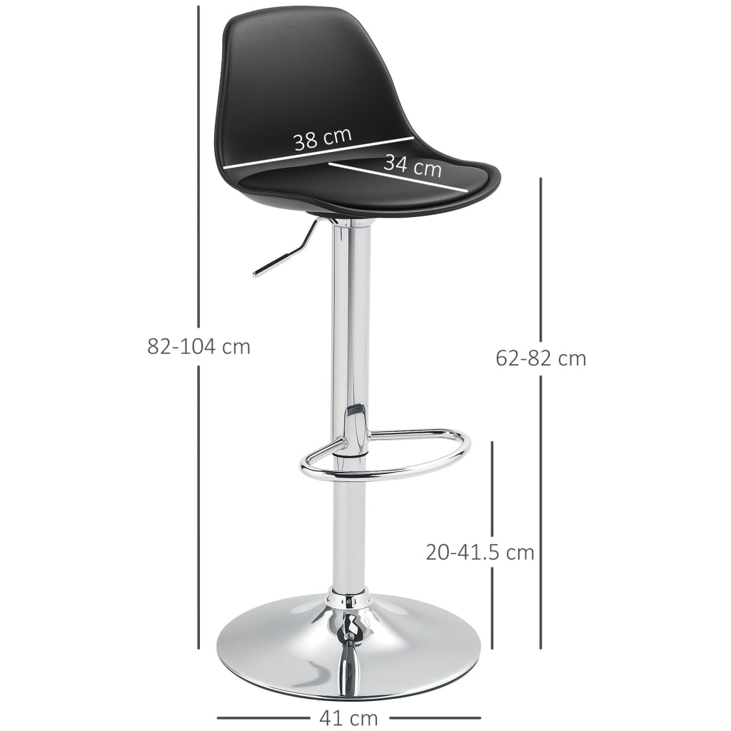 Set 2 Sgabelli da Bar 38x42x82-104 cm con Schienale e Poggiapiedi in PP Pelle PU e Acciaio Nero