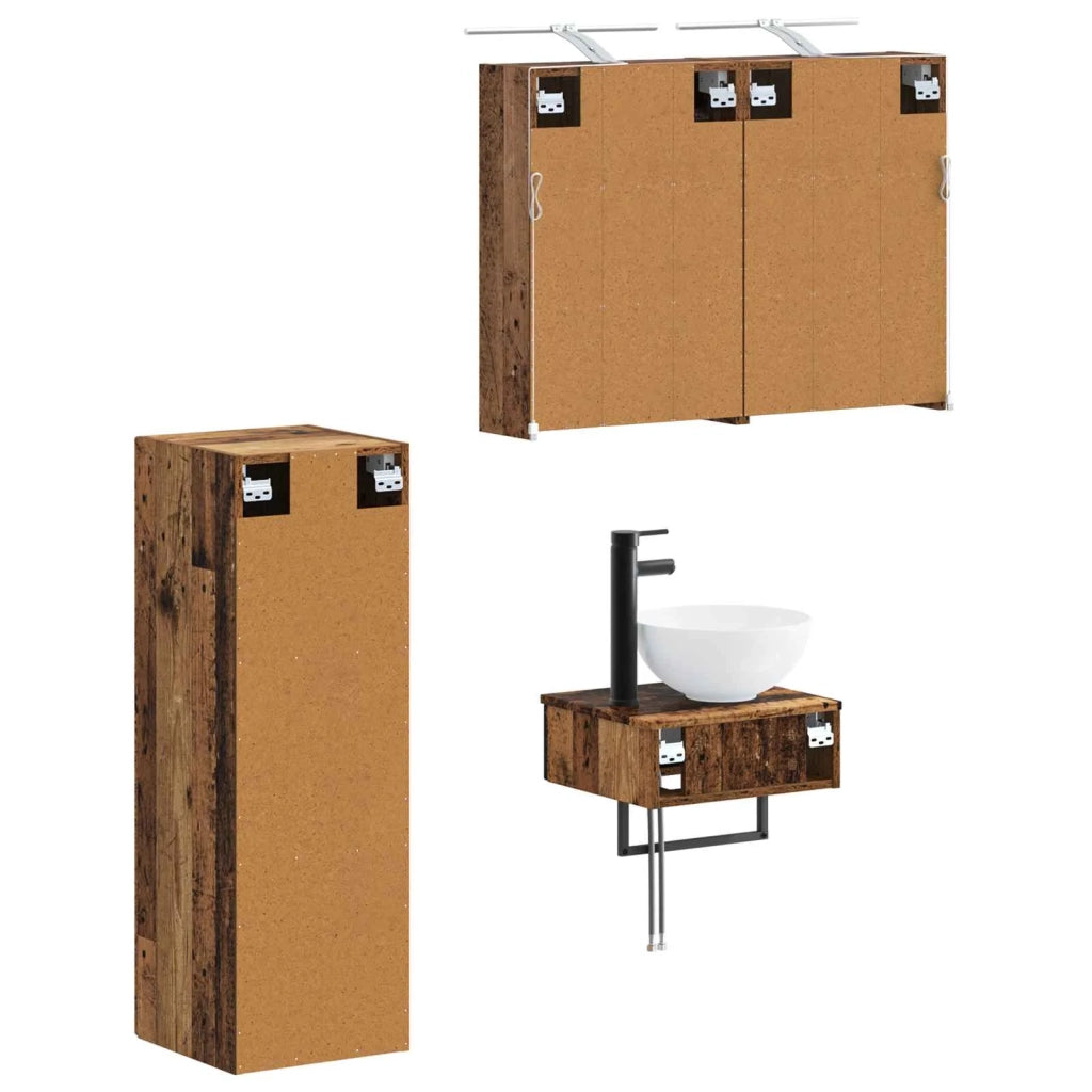 Set di Armadi da Bagno 4 pz Legno antico Legno ingegnerizzato 3407373