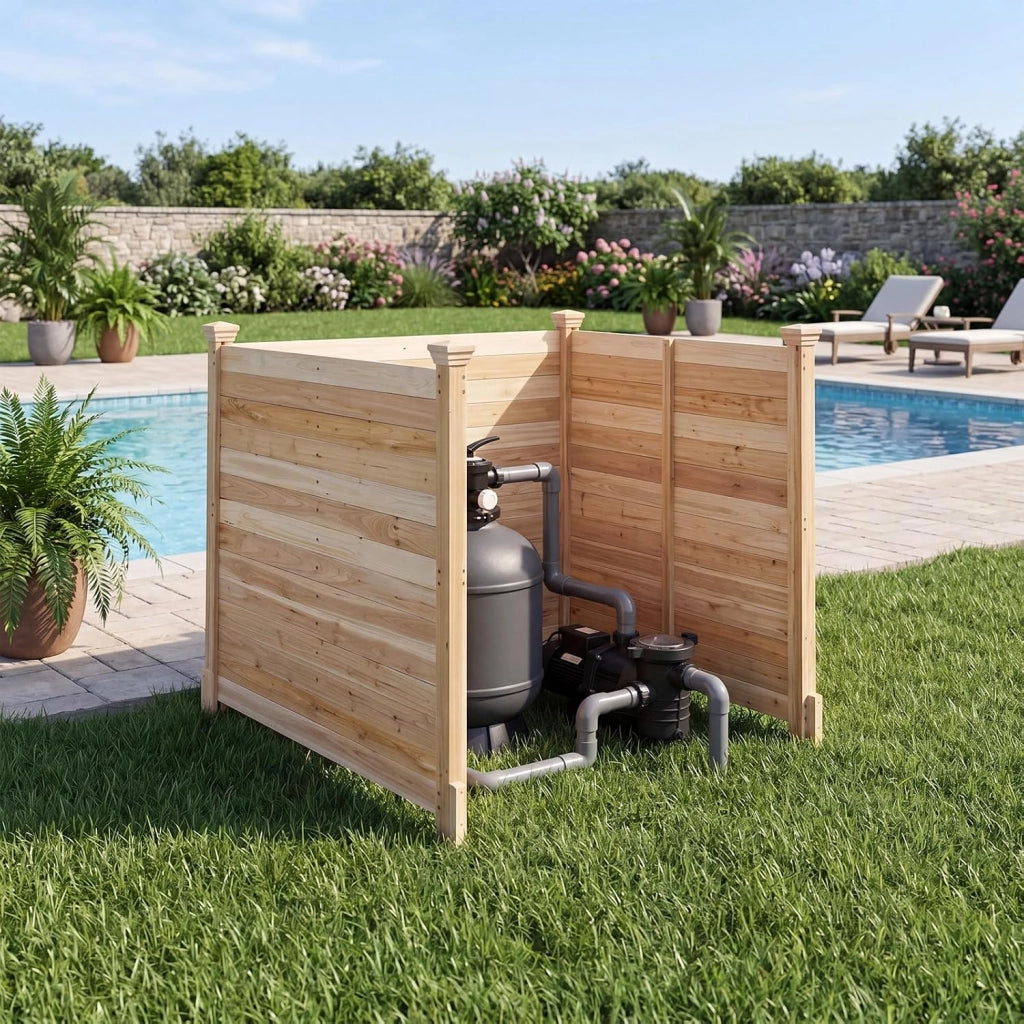Recinzione Giardino, Recinto da Esterno a 3 Pannelli in Legno Massello, Schermo Ventilato Copri Bidoni, Condizionatore e Attrezzature, per Terrzza e Cortile, Naturale