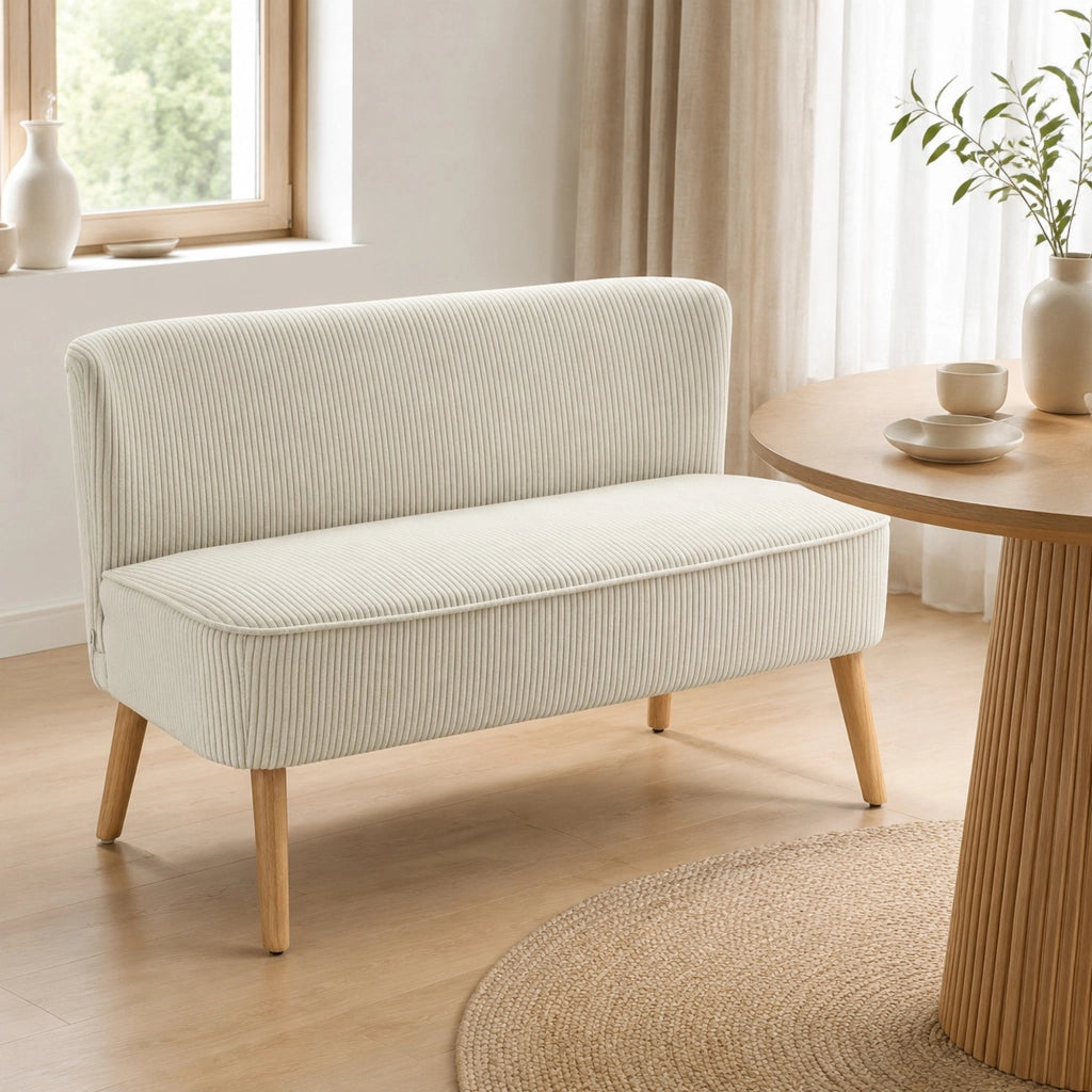 Divano 2 posti 117x56.5x77 cm imbottito in legno bianco crema