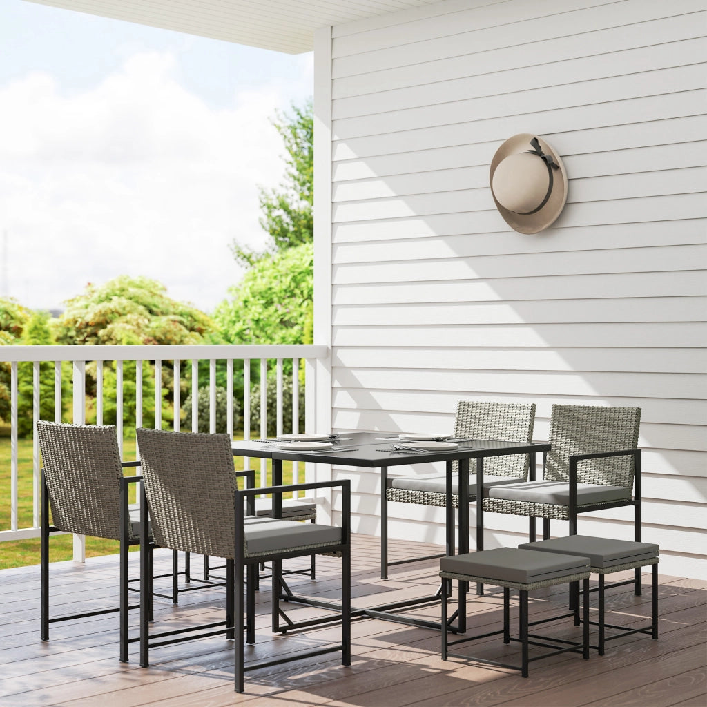 Set tavolo e sedie da giardino 8 posti ¨C zephmum ¨C polyrattan grigio con cuscini e piano vetro