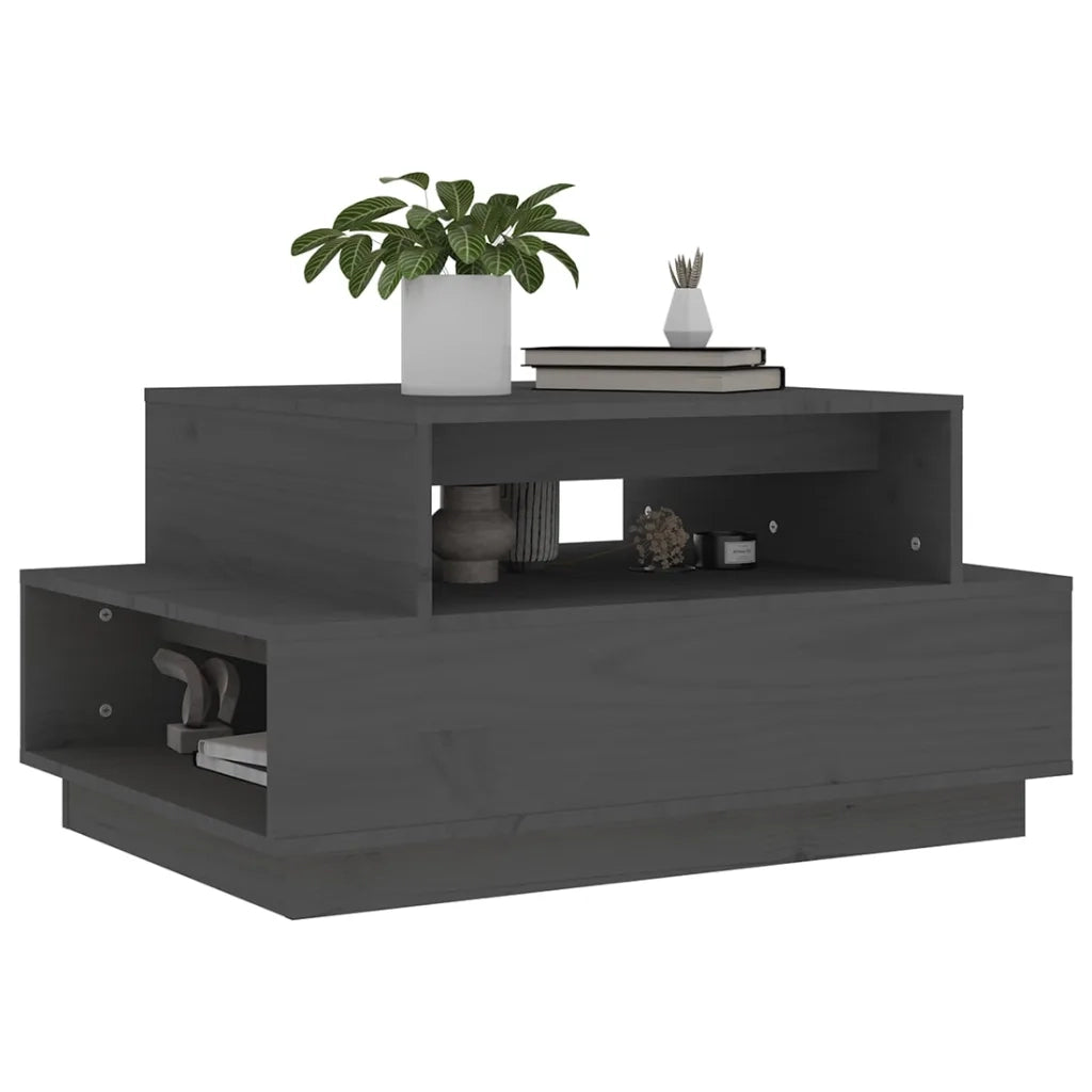 Tavolino da Salotto Grigio 80x55x40,5 cm Legno Massello di Pino 814516