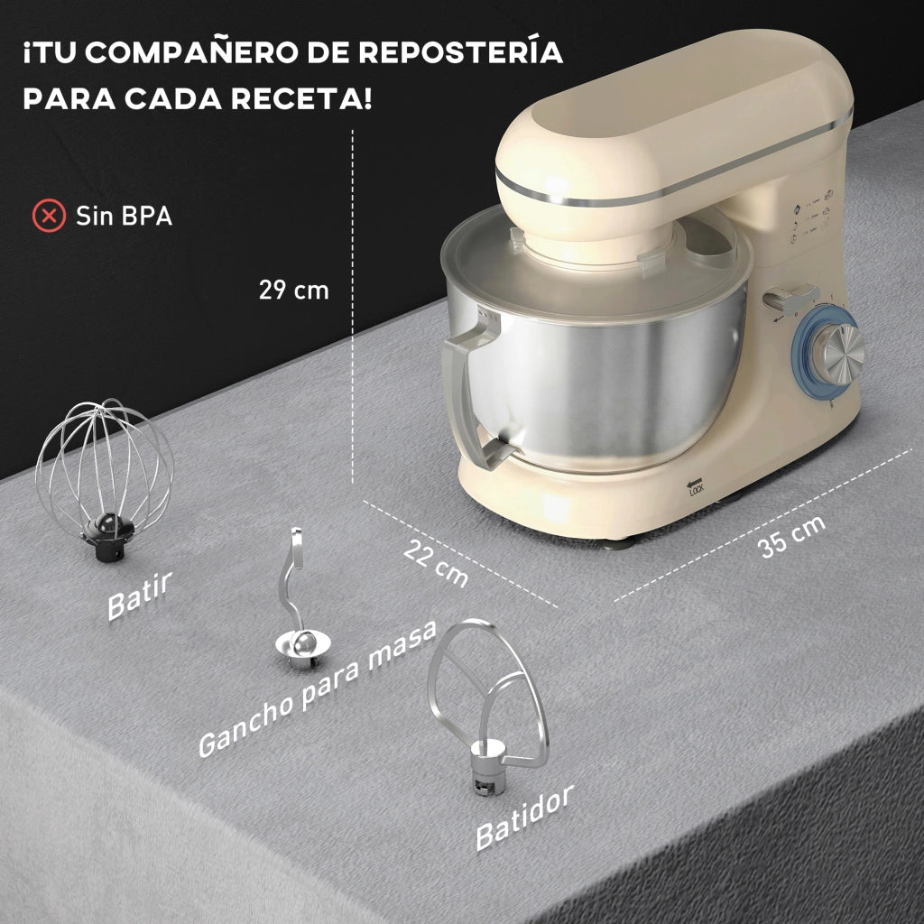 Impastatrice 4,5L 1300W 6 Velocita' ¨C zephmum ¨C Acciaio Inossidabile Beige