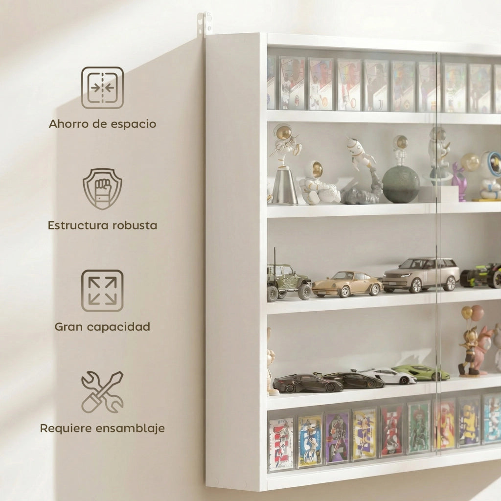 Libreria a Parete con Ripiani Aggiustabili e 2 Ante Scorrevoli di Vetro ¨C Zephmum ¨C Bianco 80x9.5x60 cm