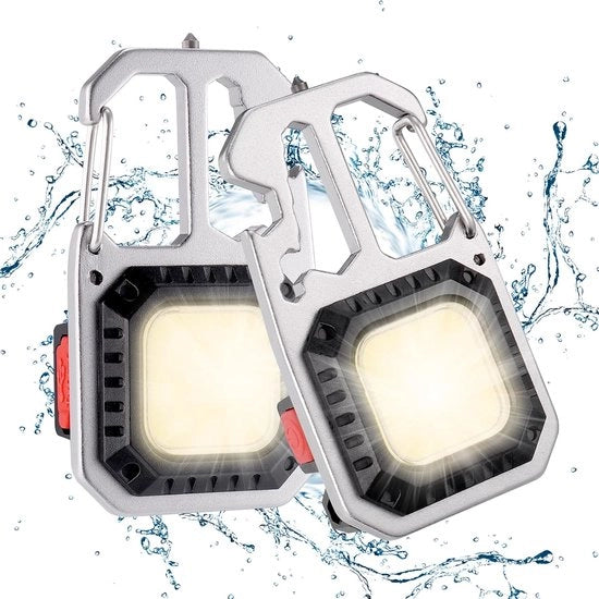 Lampada da tasca portatile a LED COB a batterie 2 in 1 con flesa e magneti 1000 lumen con apripetini e clessidra, impermeabile per campeggiare, riparazioni e emergenze