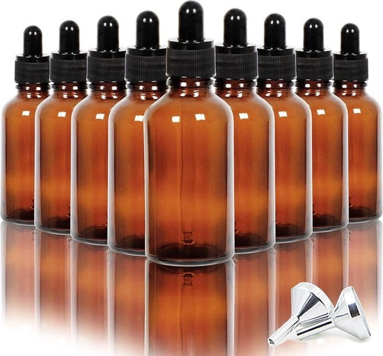 16 pezzi 60ML flaconi in vetro per gocce - contenitore per oli essenziali - con 2 mini misurini in acciaio inossidabile - amber
