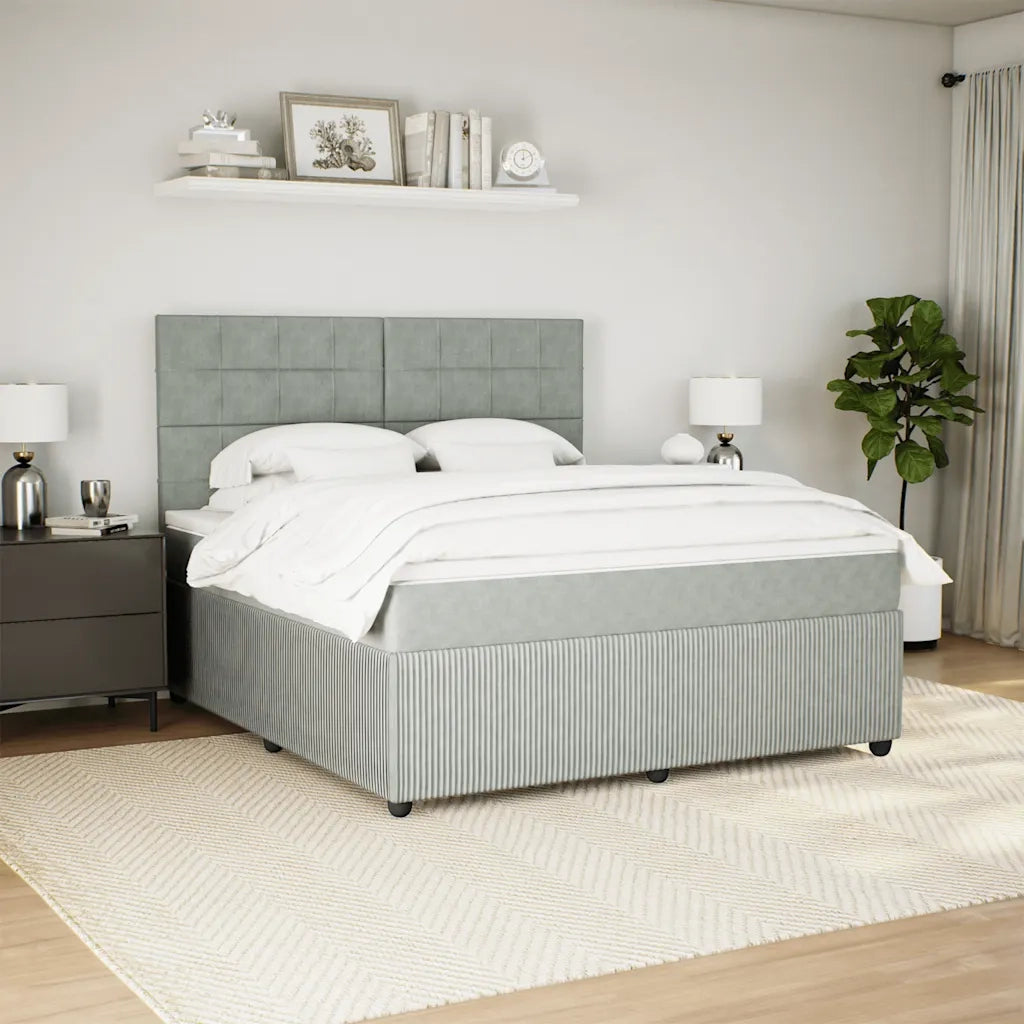 Giroletto a Molle con Materasso Grigio Chiaro 180x200cm Velluto