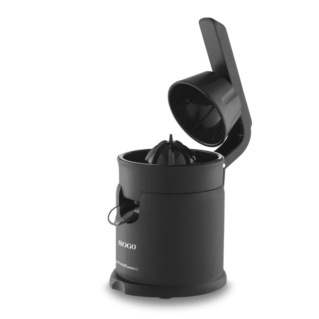 Spremiagrumi Elettrico con Leva SOGO 120W per Arance e Limoni – 2 Coni, Sistema Antigoccia, Avvio Automatico, Spremiagrumi Compatto