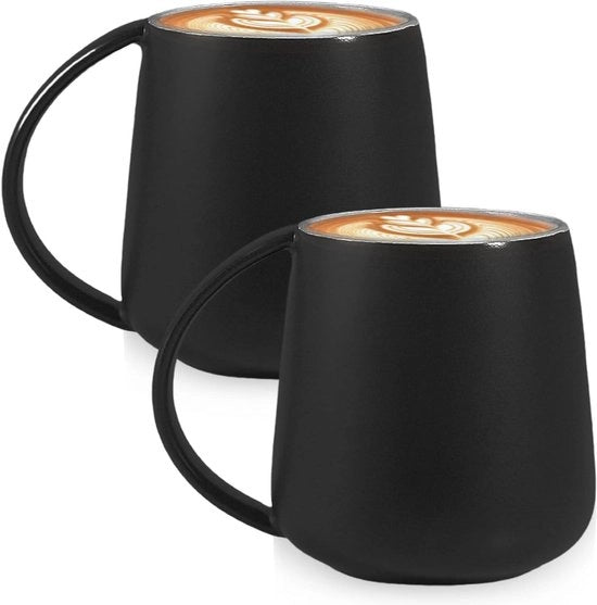 Set di tazze da caffè e tè ceramica da 380 ml - 2 pezzi - Nero con finitura opaca - Tazze da caffè e tè con manico - Tazze da caffè e tè in porcellana