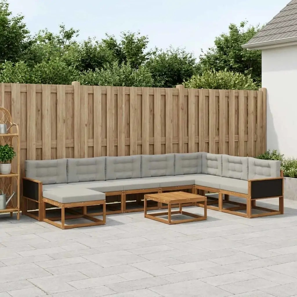 Set di divani da esterno 9 pcs Naturale e Grigio Chiaro