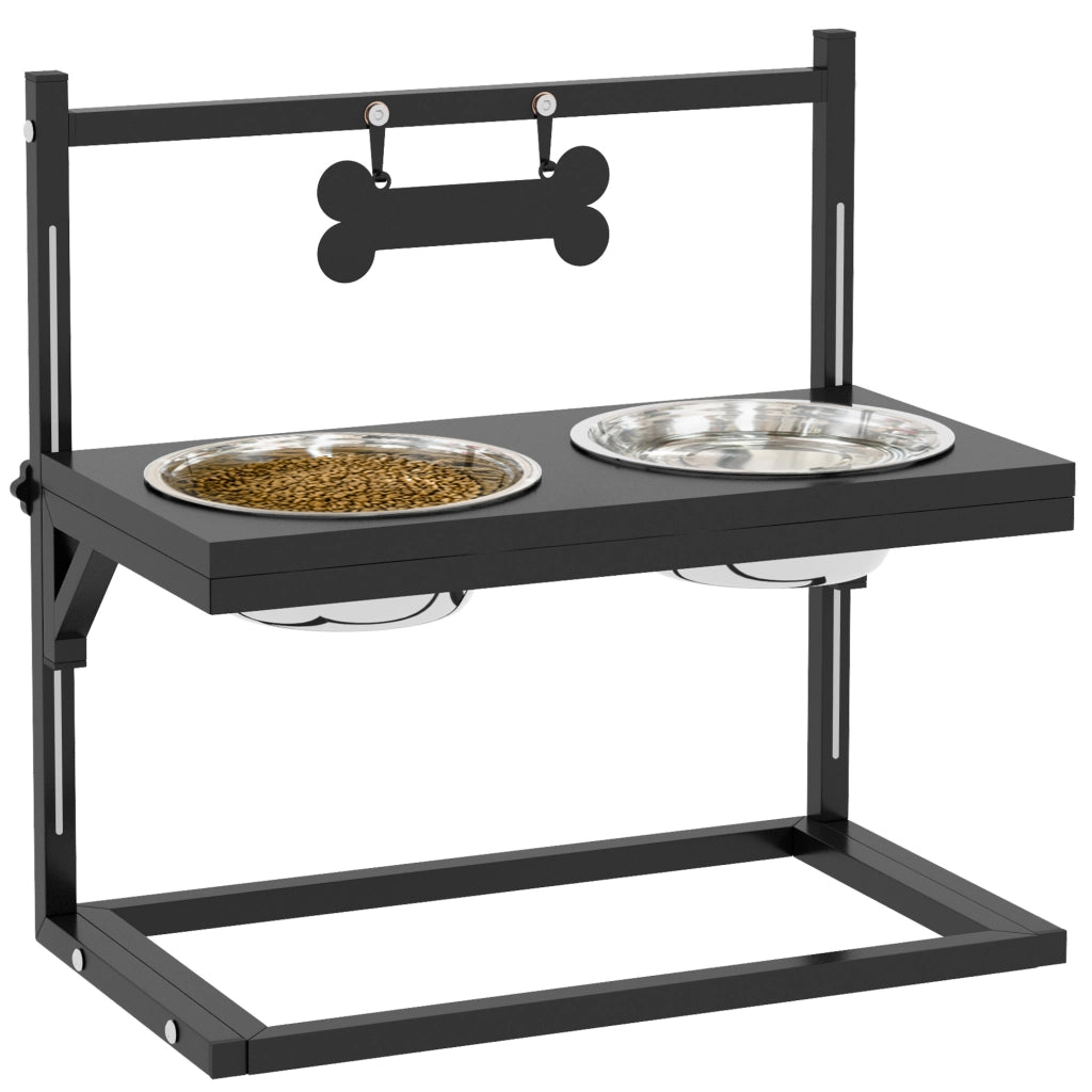 Ciotole Rialzate per Cani e Gatti ¨C Xylo ¨C Acciaio Inossidabile 40,5x22x39cm Nero Argento