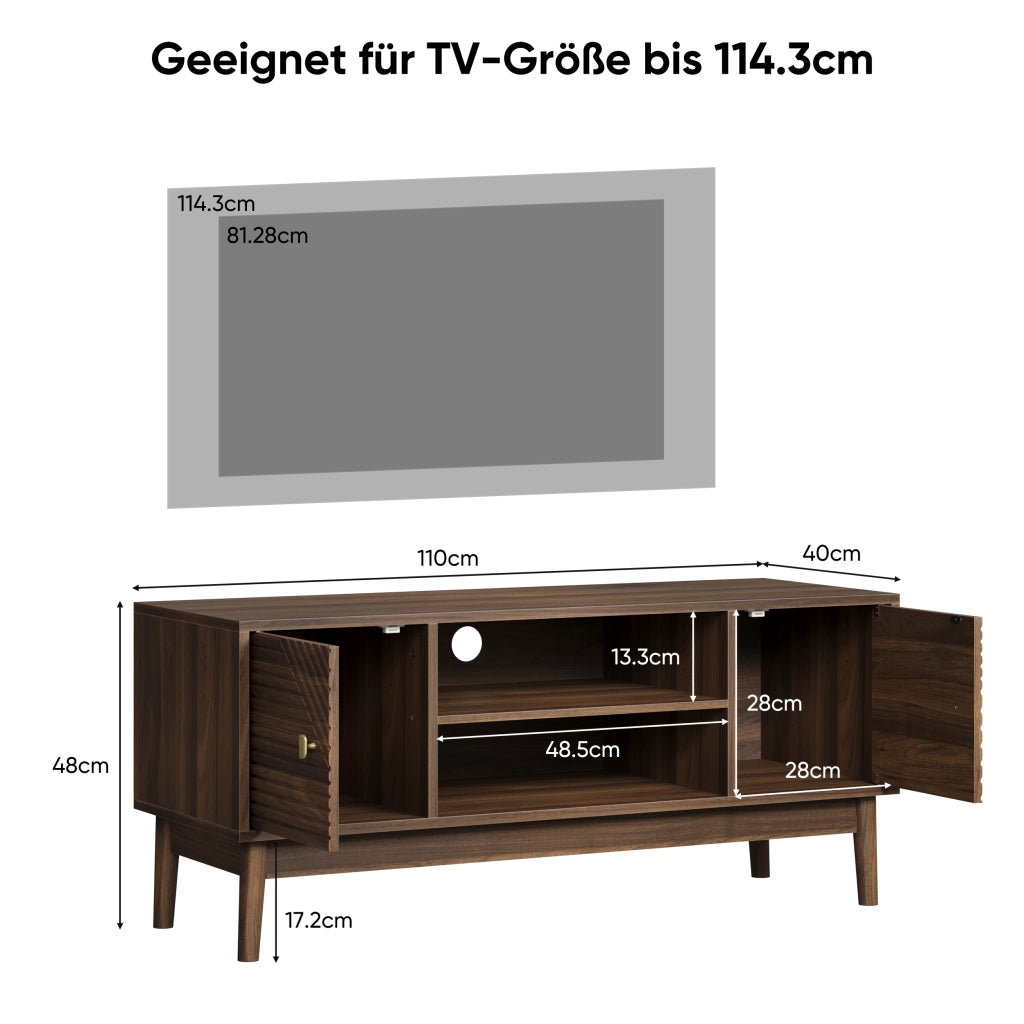 Mobile TV con vani e passacavi - per soggiorno - 110×40×48 cm - in MDF - noce