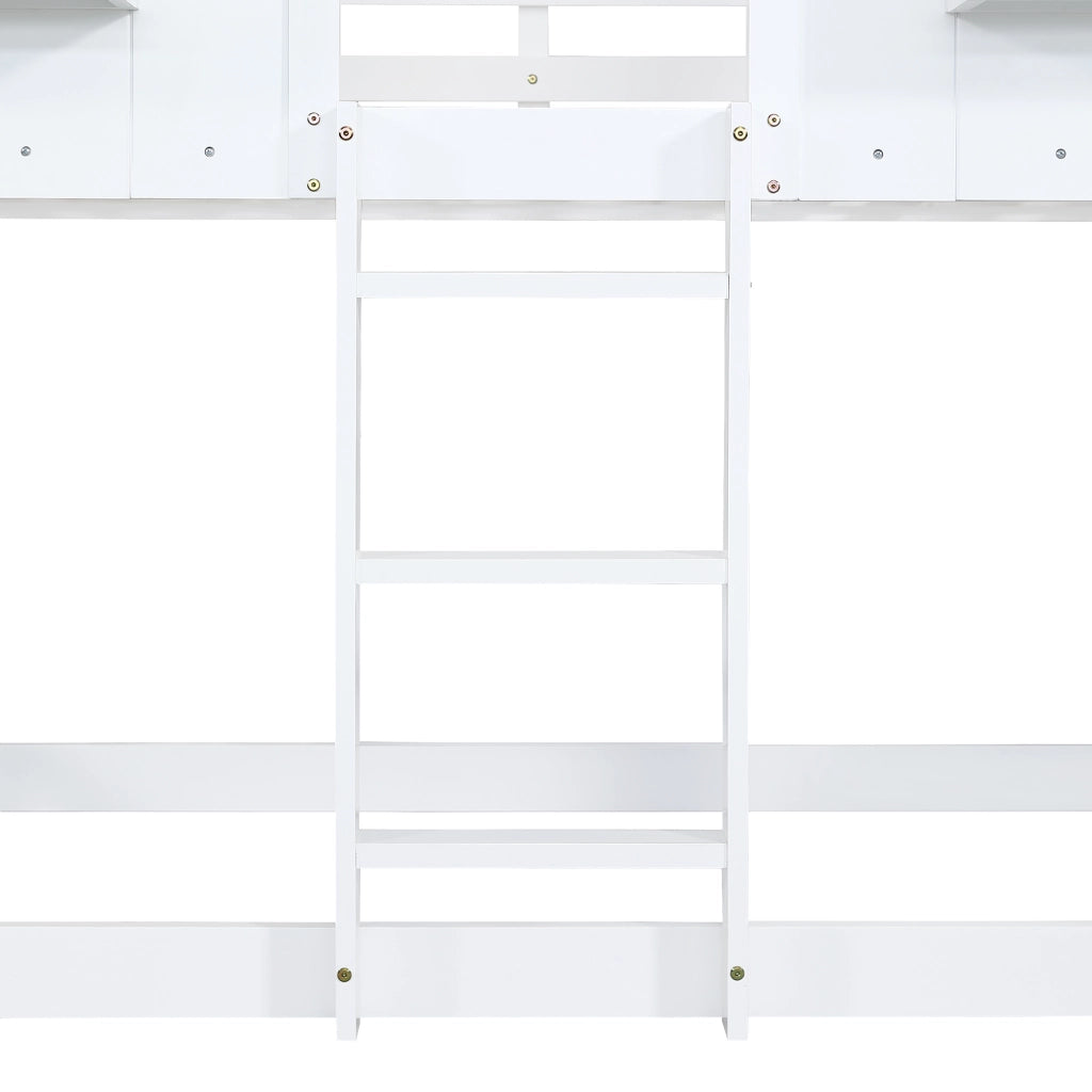 Letto a Castello 90x200 cm con Scivolo; Tetto e Finestre - Legno e MDF - Bianco