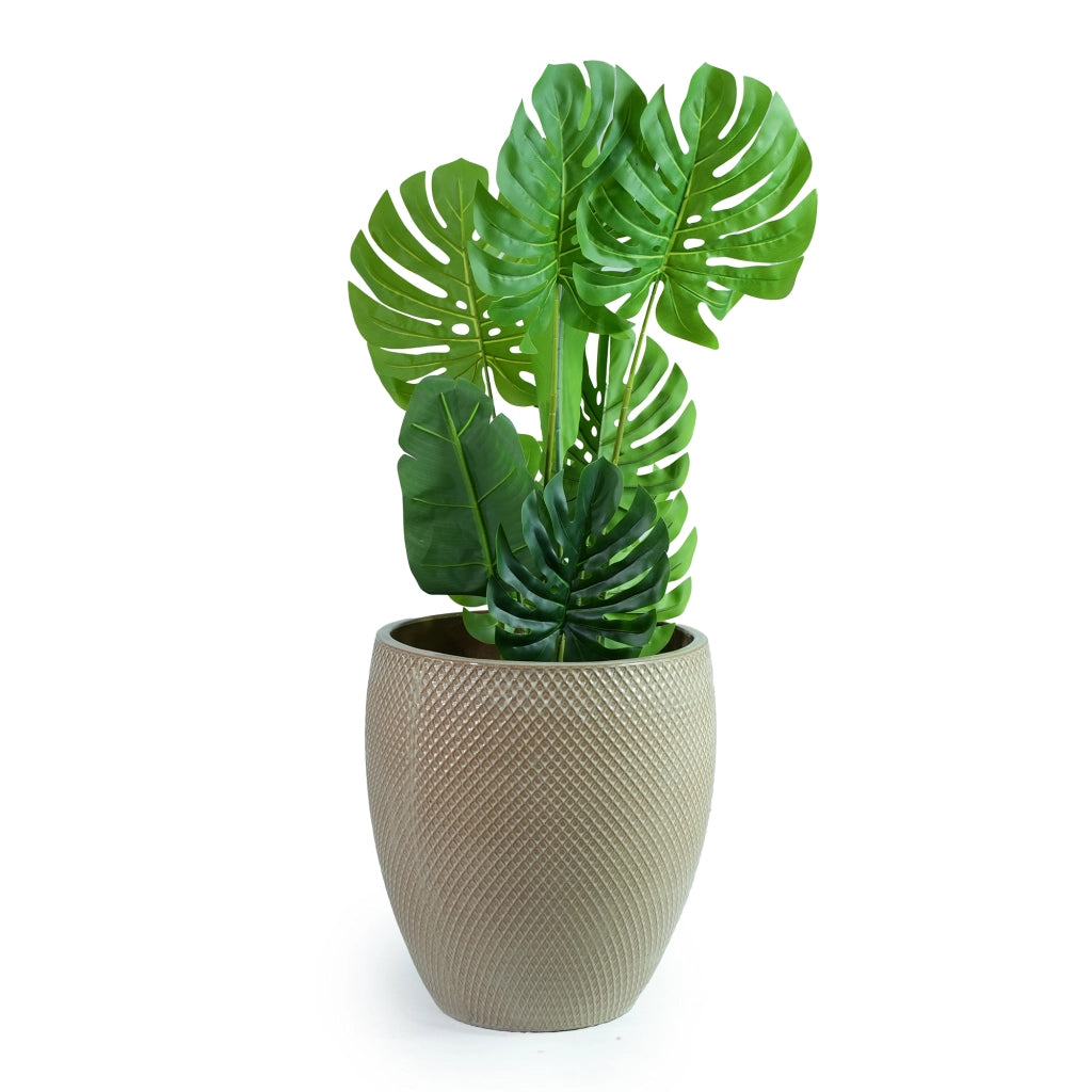 Vaso da esterno in ceramica extra grande Ø46 x H53 cm, beige lucido, resistente al gelo