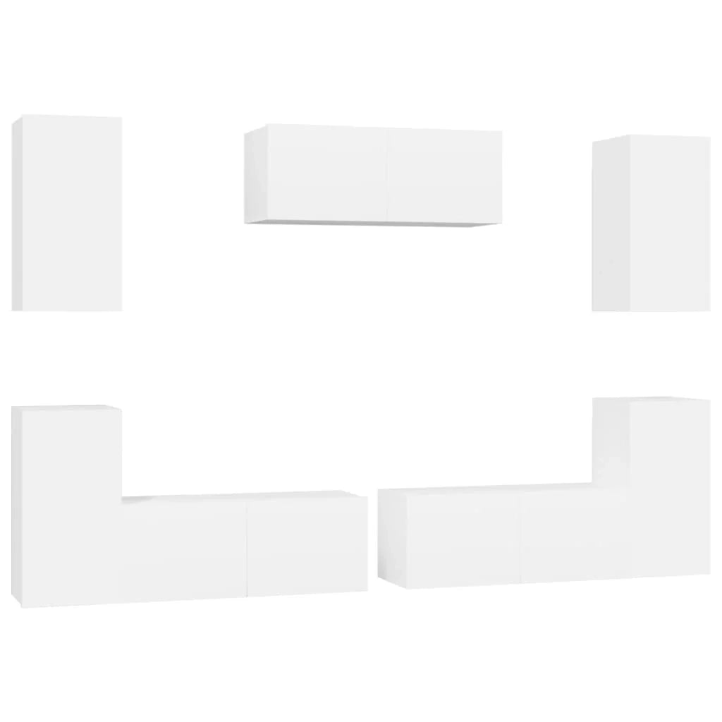 Set di mobili da 7 pezzi tra cui armadio credenza mobile TV televisore per soggiorno camera da letto salotto legno ingegnerizzato bianco 02_0025148