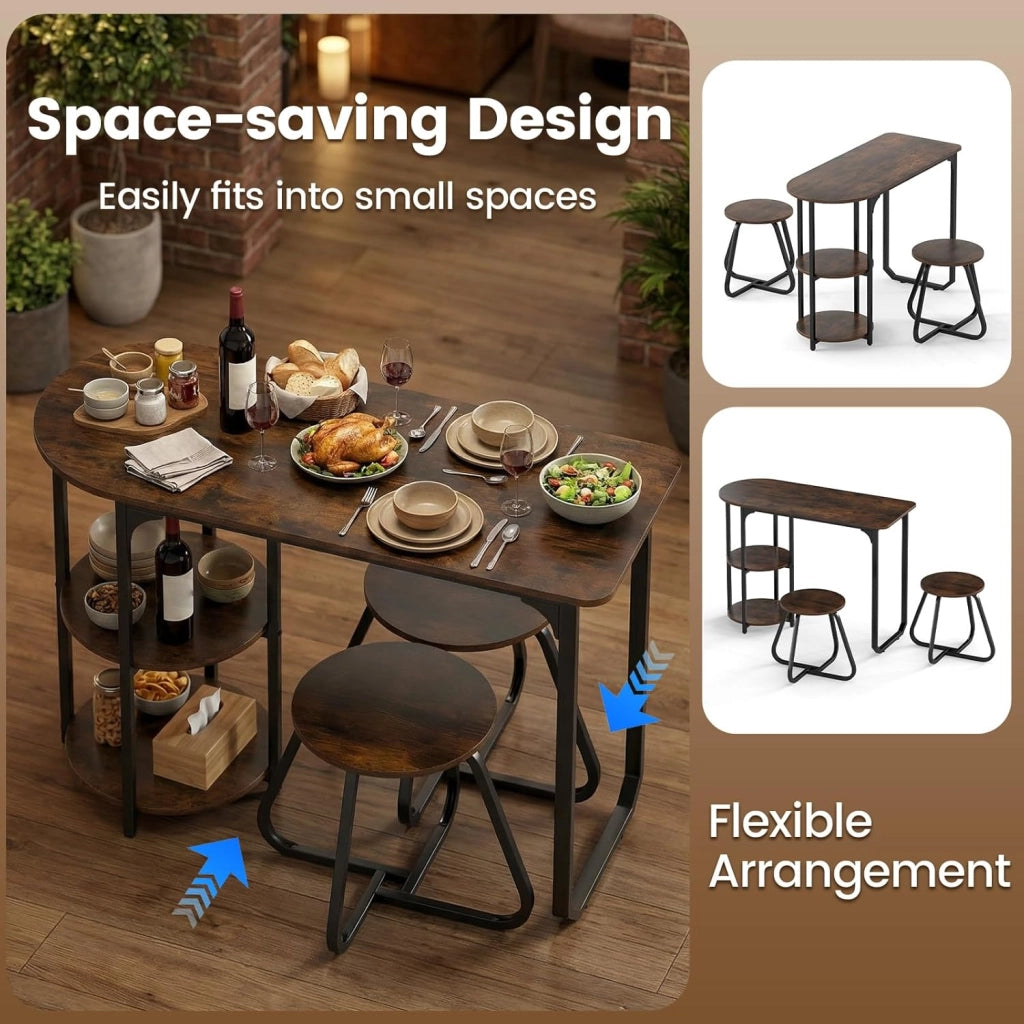 Set da pranzo con tavolo e 2 sgabelli, tavolo da pranzo con 2 ripiani, 110 x 45 x 78 cm, tavolo rettangolare da cucina per piccoli spazi, cucina, soggiorno (marrone)