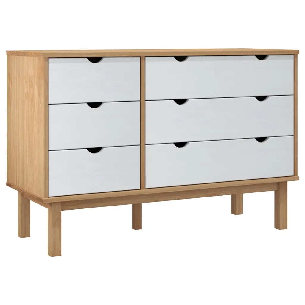Cassettiera OTTA Marrone e Bianco 111x43x73,5 cm Legno di Pino 348587