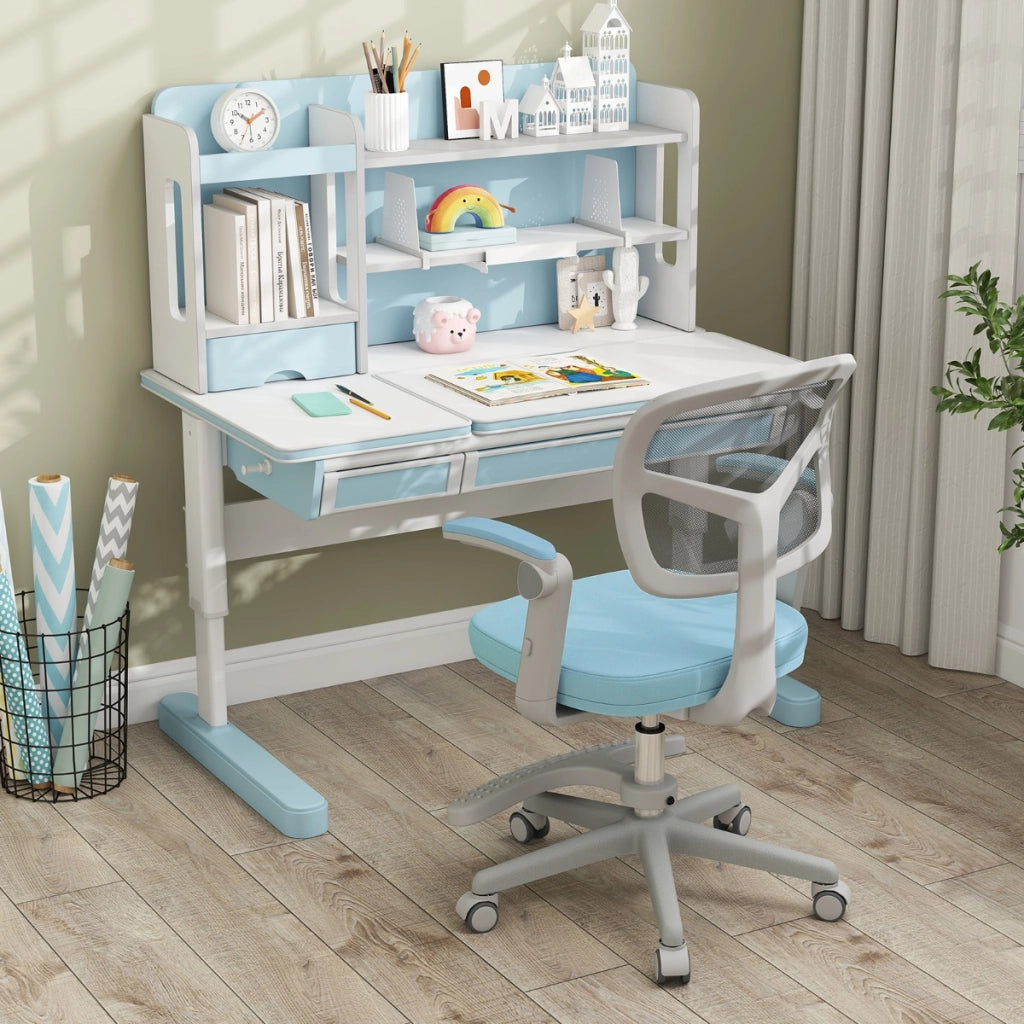 Sedia da studio con altezza regolabile da computer in rete, Sedia da scrivania per bambini ruote universali Blu