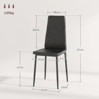 Set di 6 Sedie da Pranzo Moderne con Schienale Alto in Finta Pelle e Acciaio, 41x50x97 cm, Nero